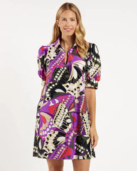 Model wearing Jude Connally Emerson Dress in Butterfly Mosaic print