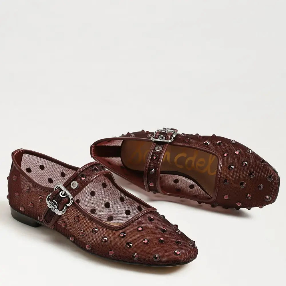 Michaela Shine Mary Jane Flat - French Merlot Mesh Fabric Sam Edelman