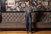 Cortina Wide Leg Vegan Leather Pants - Deep Blue Lysse