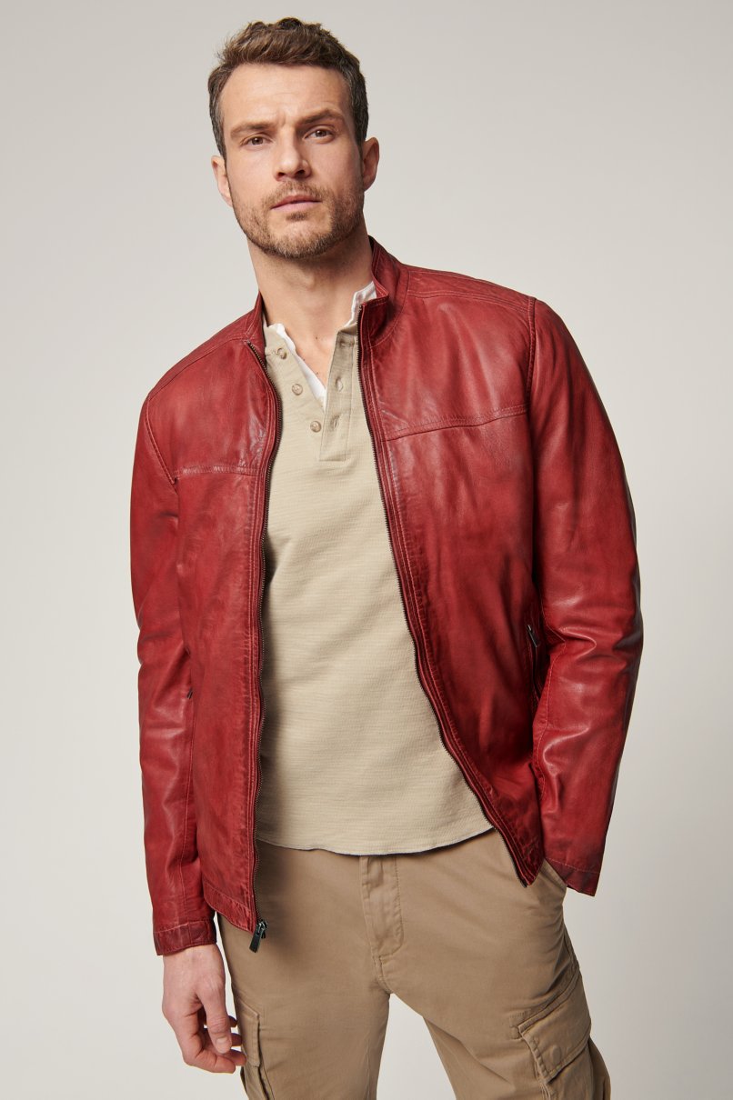 Lucio Leather Jacket- Red Regency