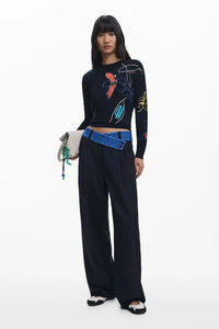 Tailored Combined Trousers – Asymmetric Denim Waist Desigual.