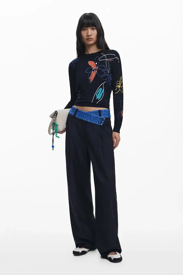 Tailored Combined Trousers – Asymmetric Denim Waist Desigual.