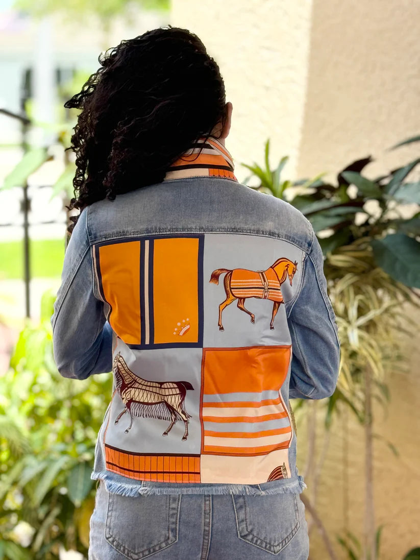 The Light Denim Jacket / Light Blue with Orange Horse STACY BRADLEY