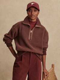Front view of Varley Roselle Half-Zip Fleece in Deep Mahogany, women’s fall athleisure