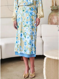 Floral Printed Midi Skirt W/Chiffon Layer Current Air