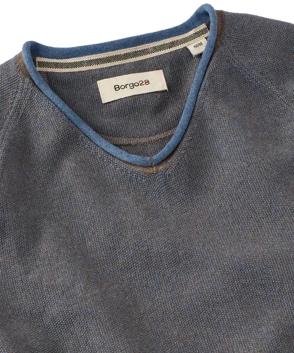 V-Neck Piqué Sweater - Indigo Borgo28