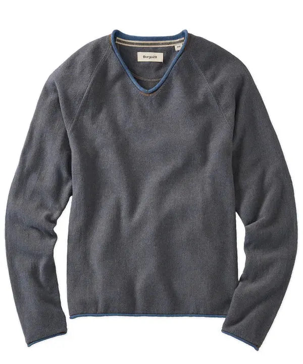V-Neck Piqué Sweater - Indigo Borgo28