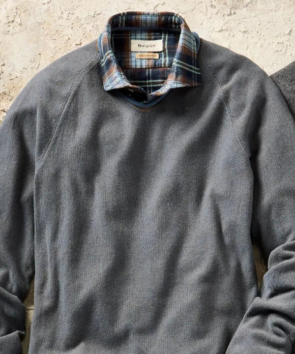 V-Neck Piqué Sweater - Indigo Borgo28