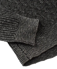 Close-up of a dark gray knitted sweater on a white background