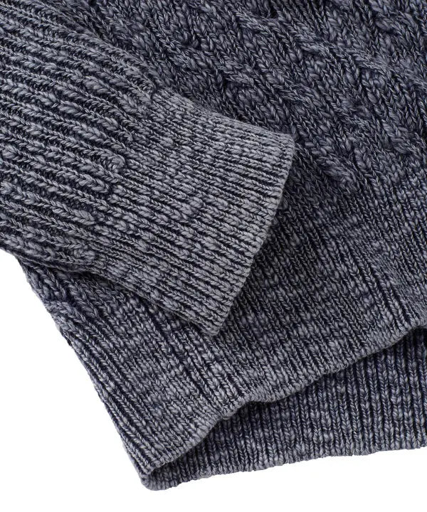 Quarter-Zip Mock Neck Cable Knit Sweater - Navy Borgo28