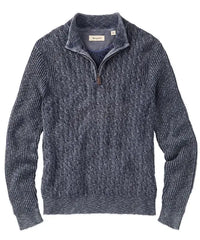 Quarter-Zip Mock Neck Cable Knit Sweater - Navy Borgo28