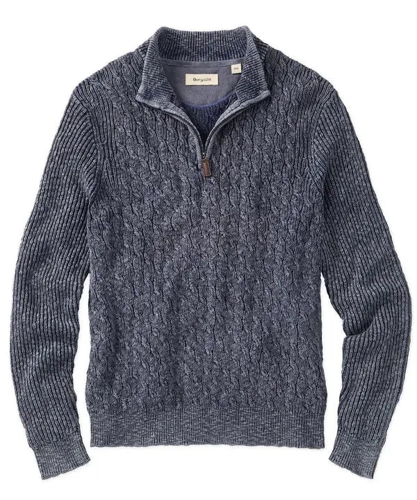 Quarter-Zip Mock Neck Cable Knit Sweater - Navy Borgo28