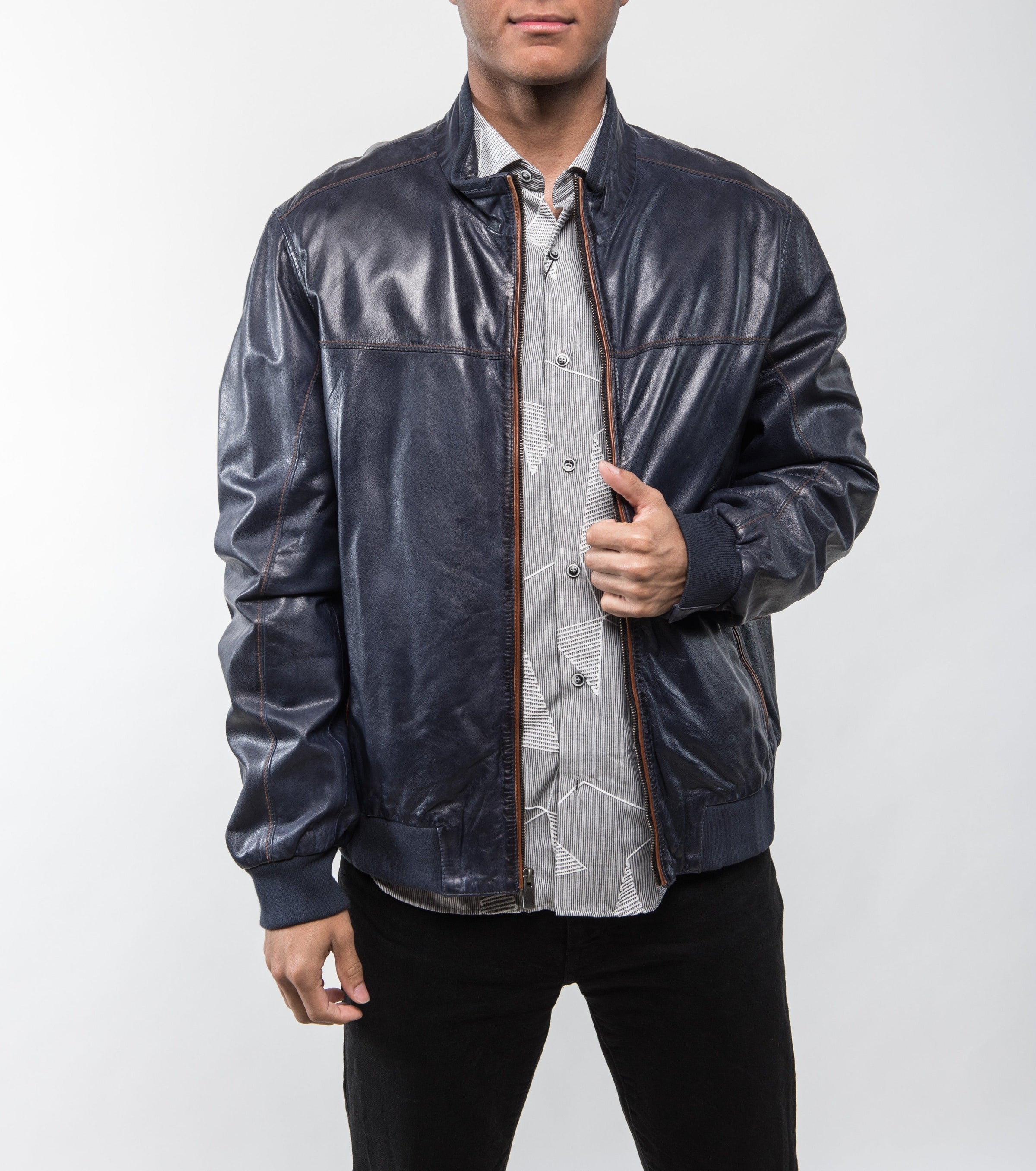 Rene Blue Leather Jacket Regency