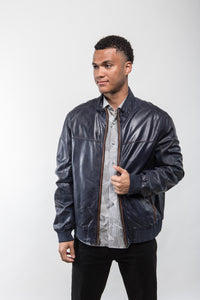 Rene Blue Leather Jacket Regency
