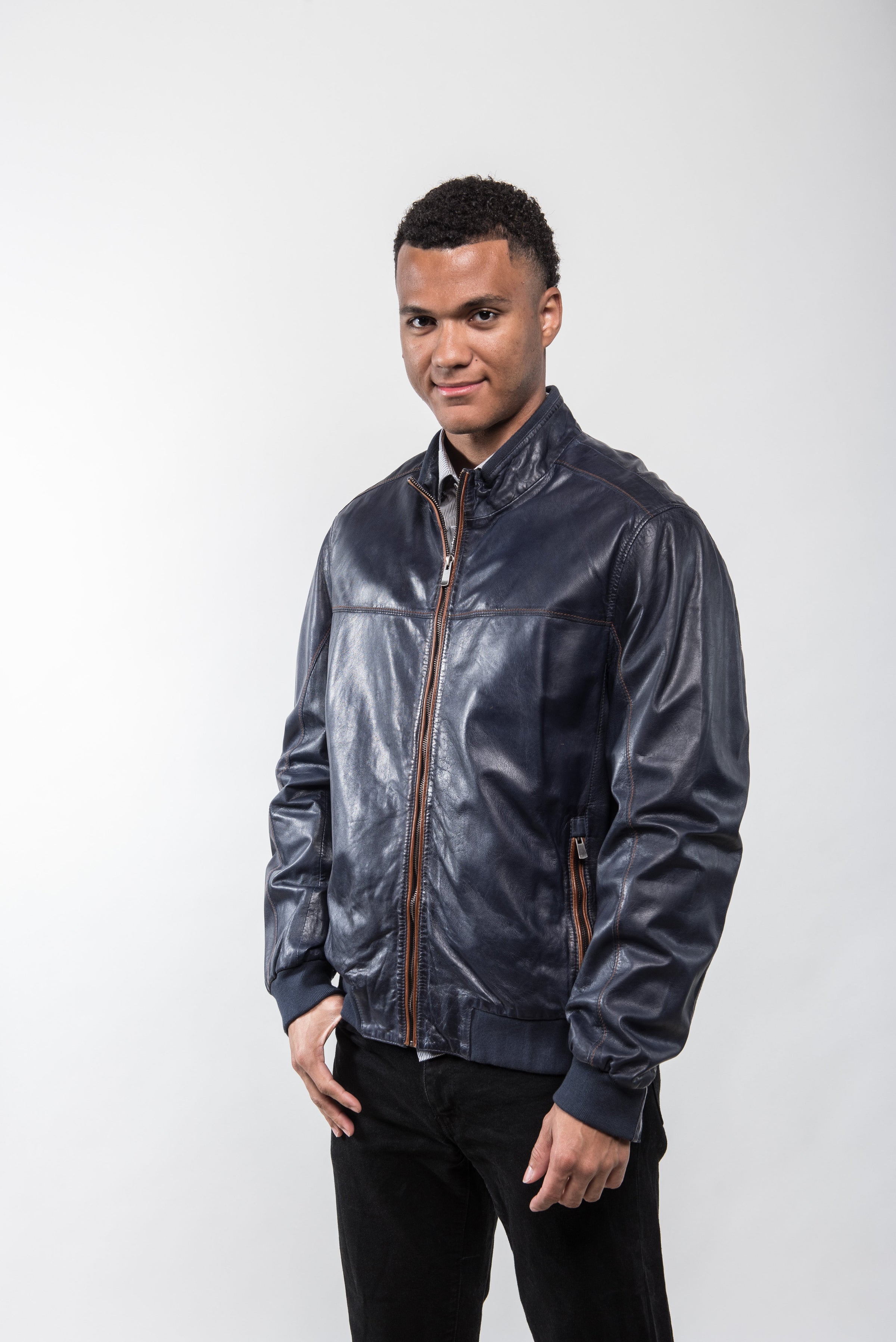 Rene Blue Leather Jacket Regency