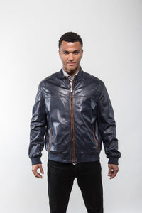 Rene Blue Leather Jacket Regency