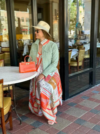 The Tea Leaf Green Denim Jacket / Sage and Coral Horse STACY BRADLEY