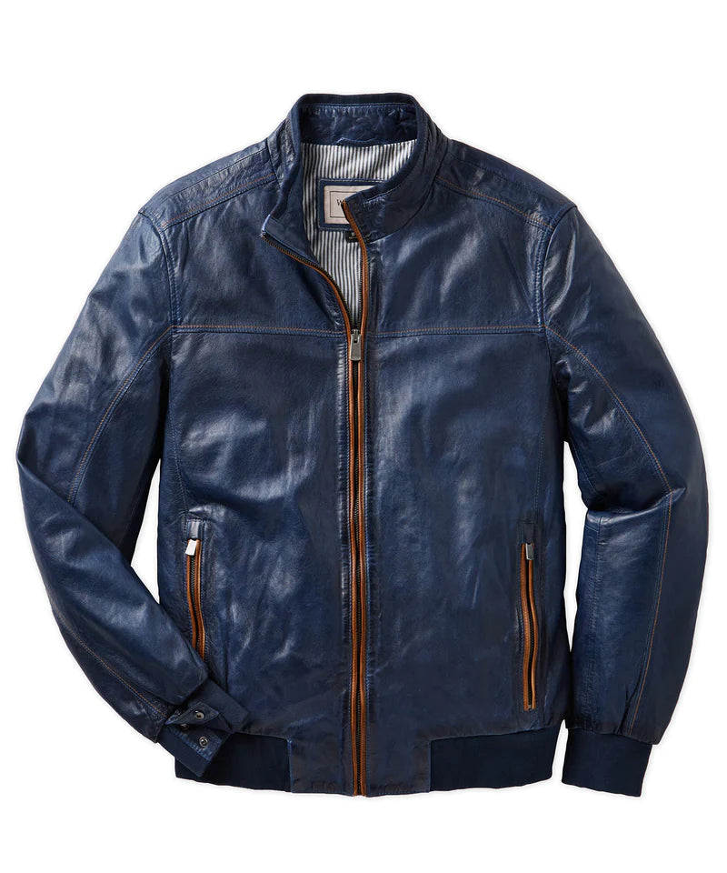Rene Blue Leather Jacket Regency