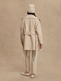 Back view of Edgemere Wrap Jacket with shawl collar and curved patch pockets