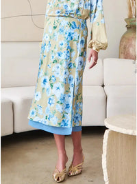 Floral Printed Midi Skirt W/Chiffon Layer Current Air