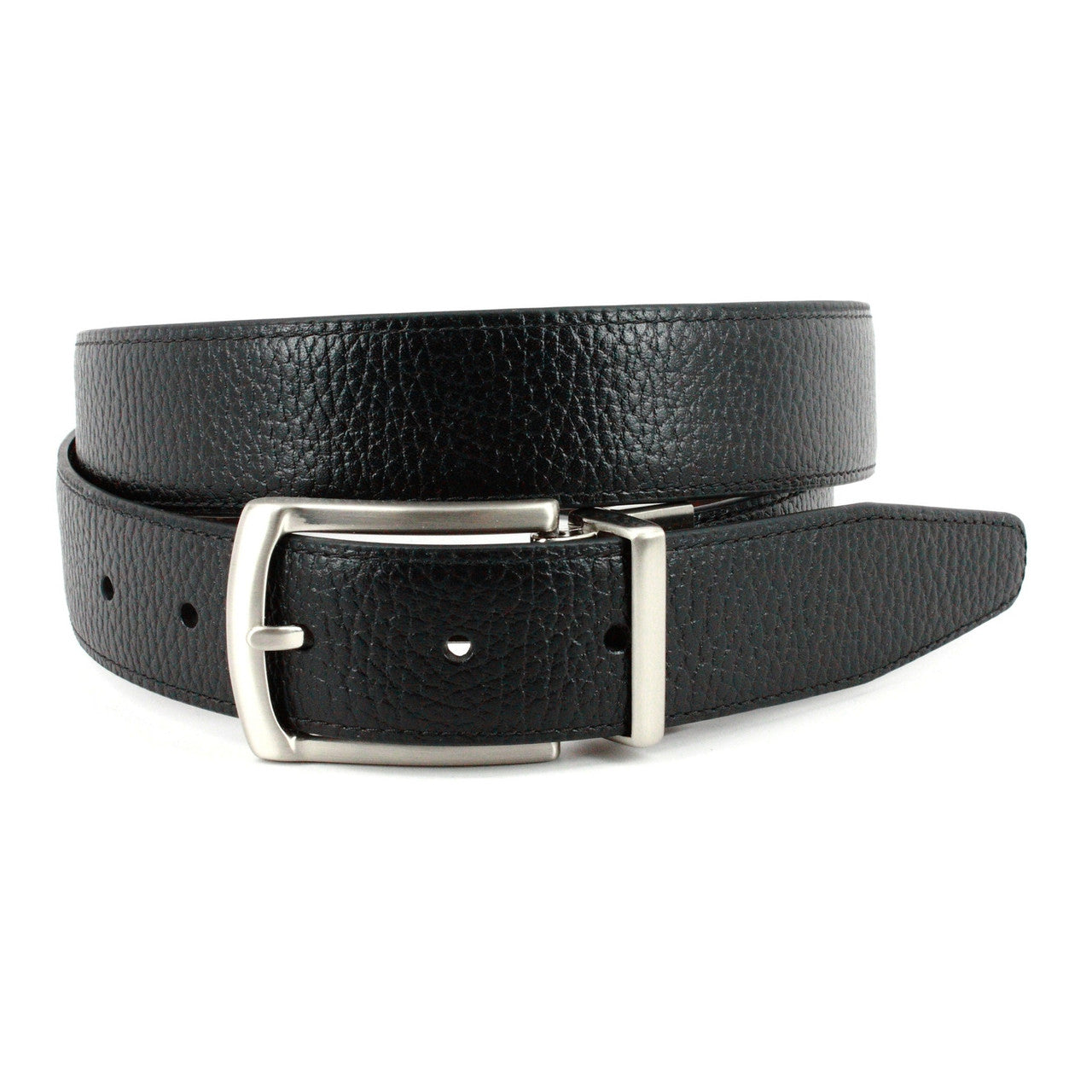 PEBBLED VEAL TO BURNISHED VEAL - REVERSIBLE BELT BLACK TO COGNAC Torino