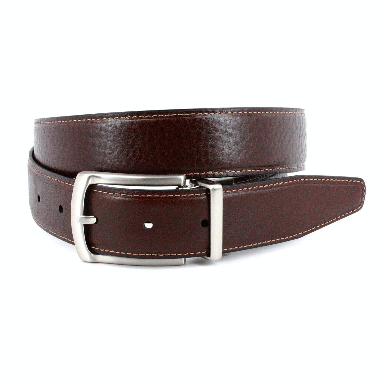 PEBBLED VEAL TO BURNISHED VEAL - REVERSIBLE BELT BLACK TO COGNAC Torino