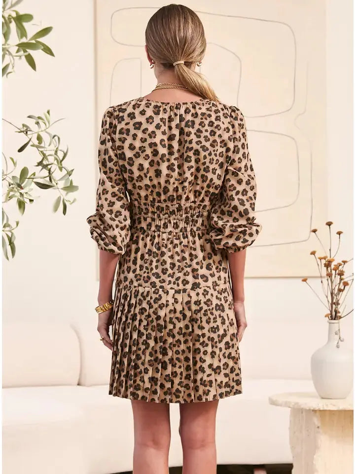 Leopard Gathered Waist Mini Dress Current Air