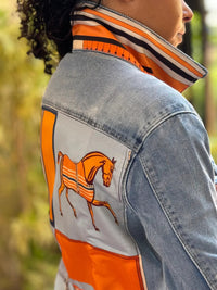 The Light Denim Jacket / Light Blue with Orange Horse STACY BRADLEY