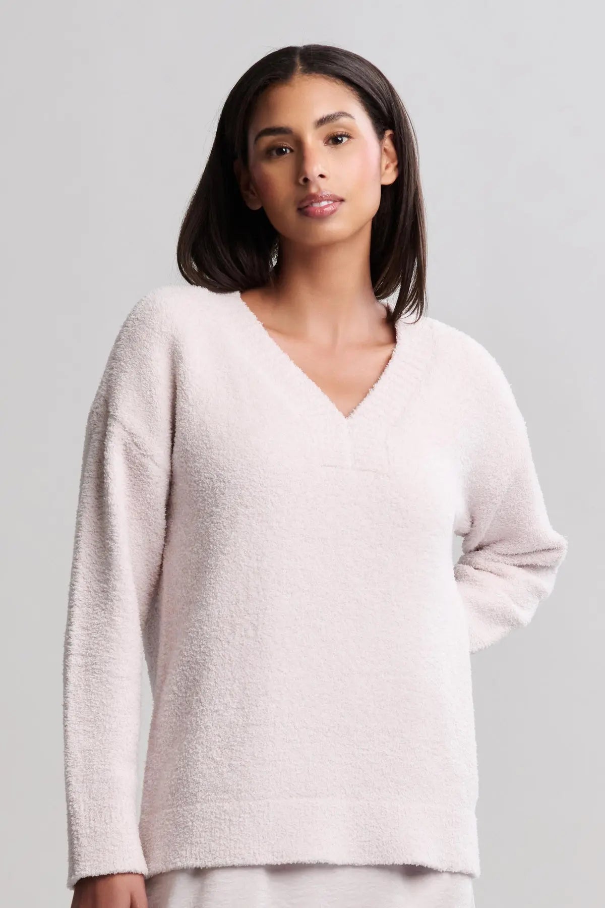 CozyChic® V-Neck Pullover - Sand Dune Queen of Sparkles