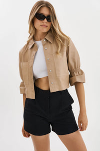 CAROLINA | LEATHER RUFFLE SLEEVE JACKET - BEIGE Lamarque