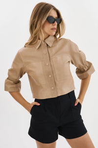 CAROLINA | LEATHER RUFFLE SLEEVE JACKET - BEIGE Lamarque
