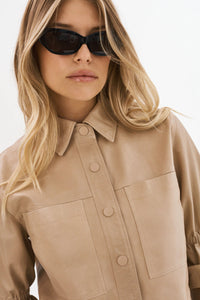 CAROLINA | LEATHER RUFFLE SLEEVE JACKET - BEIGE Lamarque