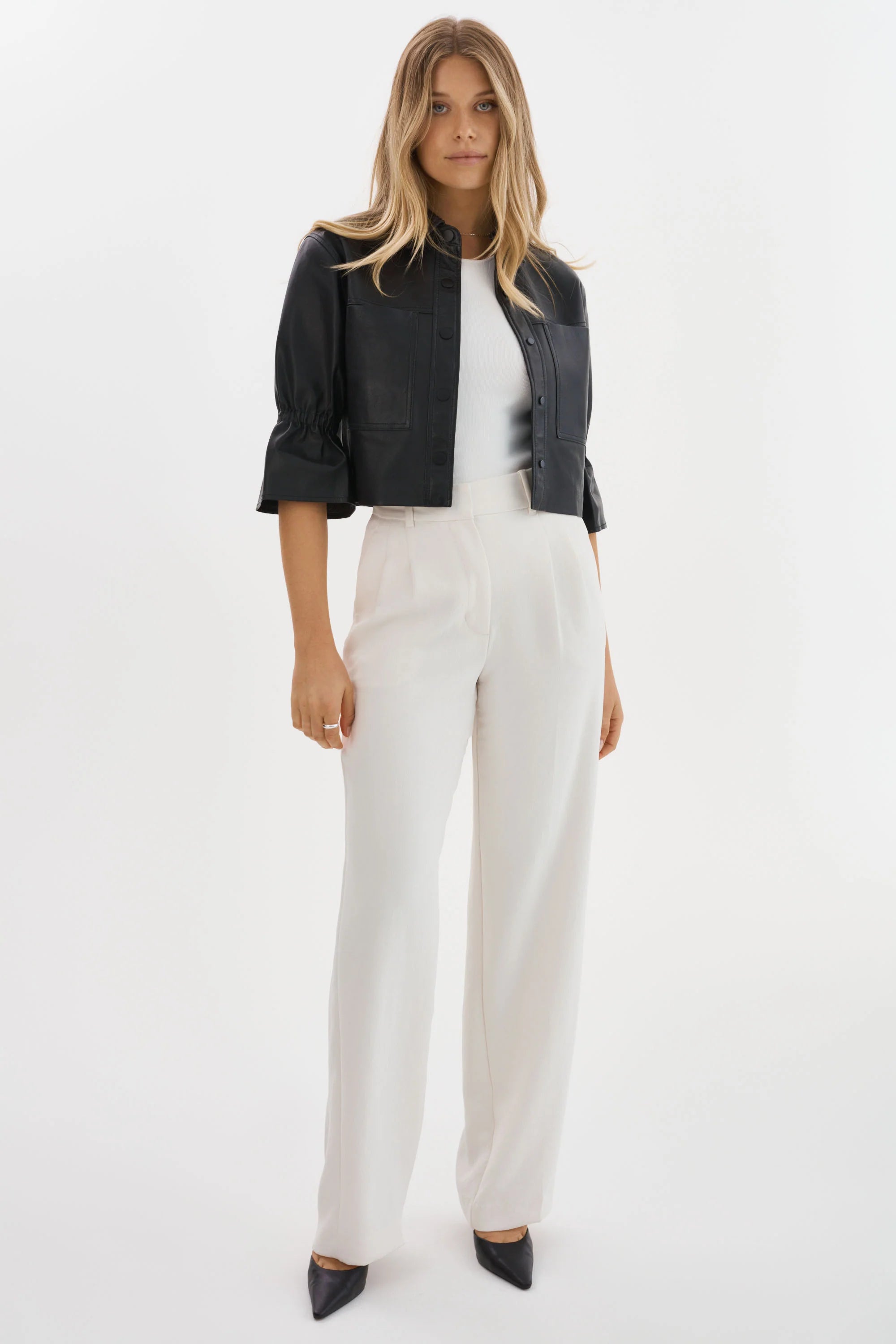 CAROLINA | LEATHER RUFFLE SLEEVE JACKET Lamarque