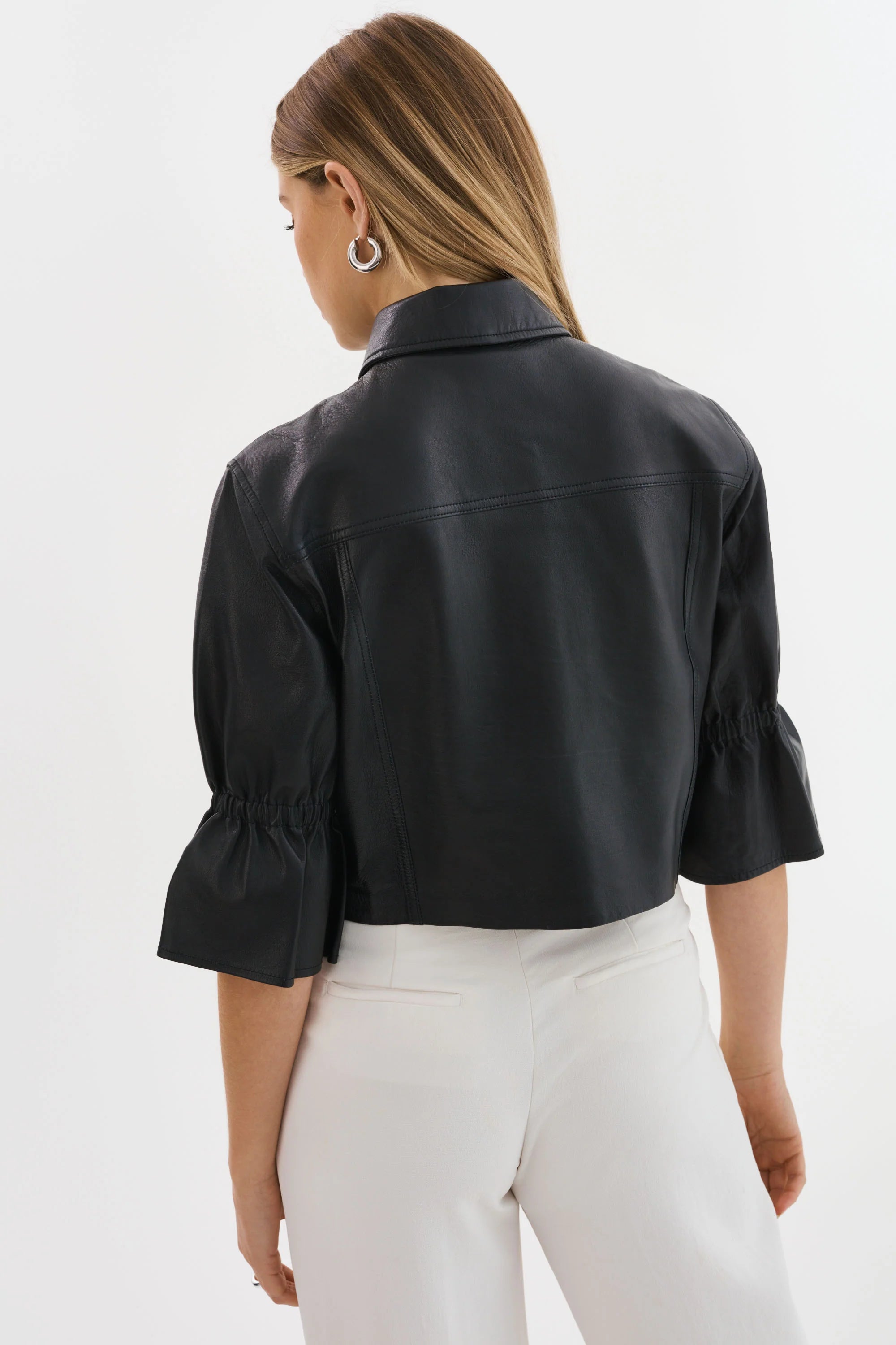 CAROLINA | LEATHER RUFFLE SLEEVE JACKET Lamarque