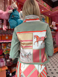 The Tea Leaf Green Denim Jacket / Sage and Coral Horse STACY BRADLEY
