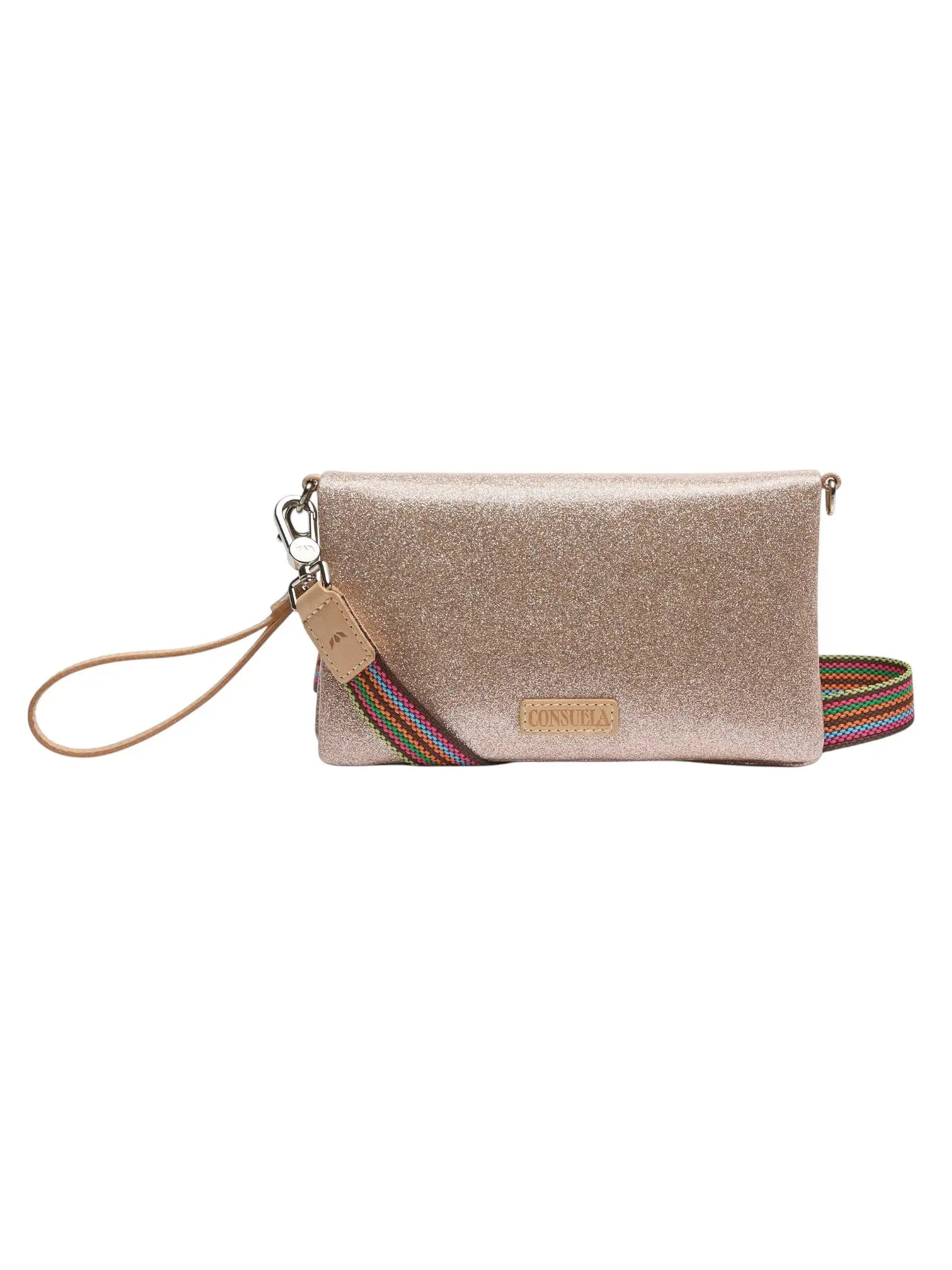 Emery Uptown Crossbody – Champagne Glitter Bag with Wristlet Strap Consuela