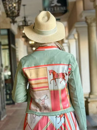 The Tea Leaf Green Denim Jacket / Sage and Coral Horse STACY BRADLEY