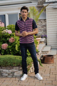Navy with Pink Short Sleeve Knit Polo Clothier to The King