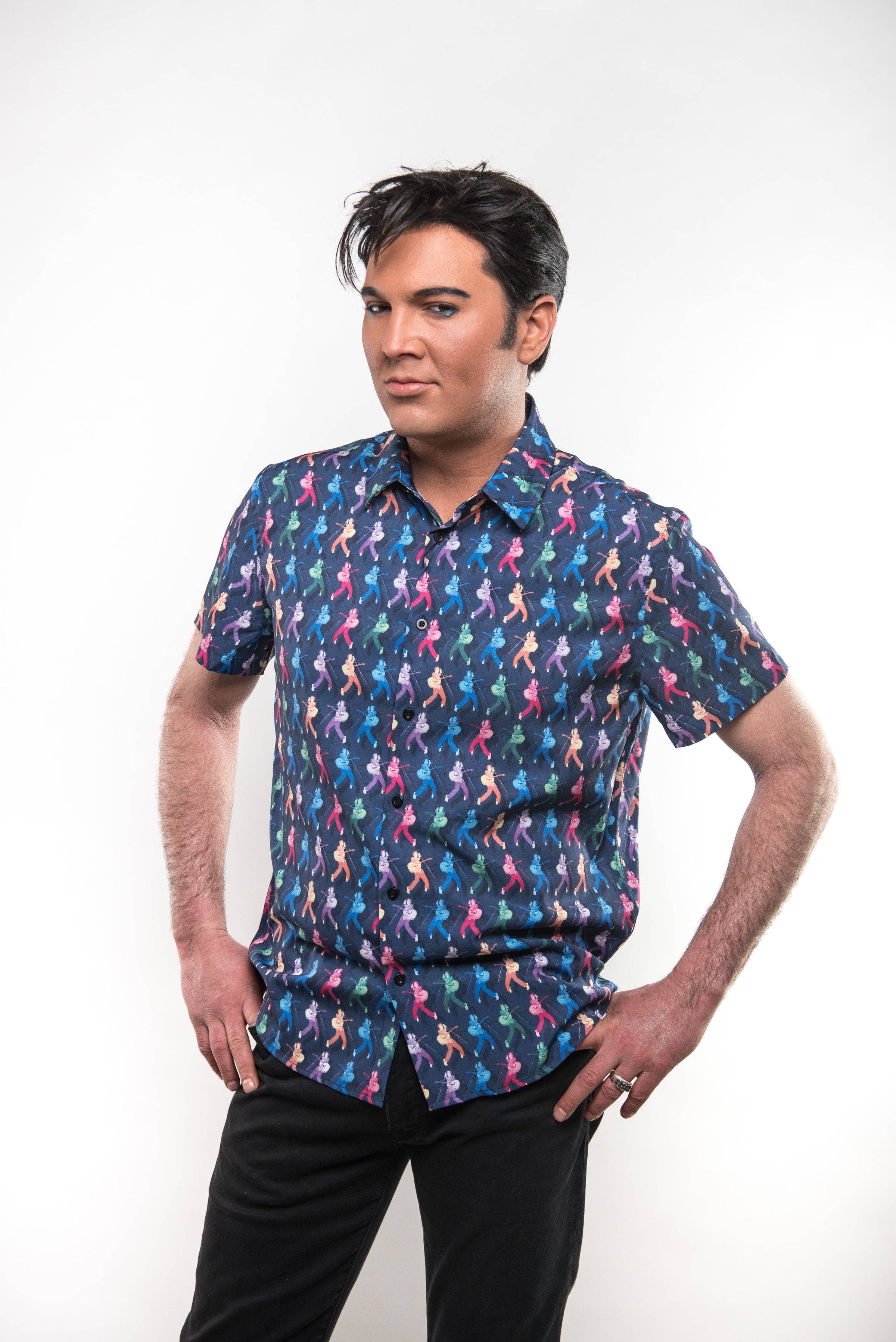 Navy Elvis On The Mic Shirt Clothier to The King