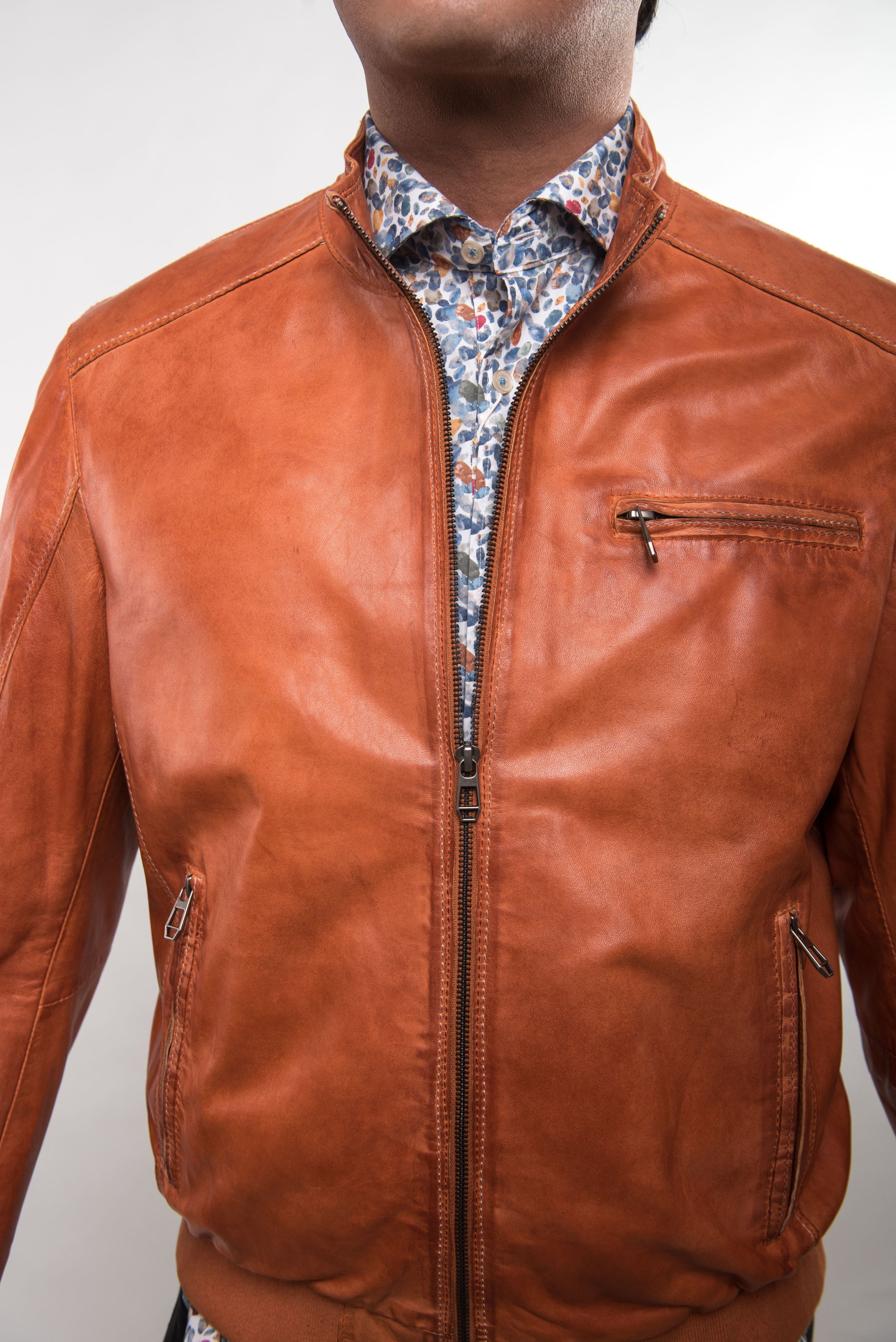 Tim Lambskin Leather Jacket - Orange Regency