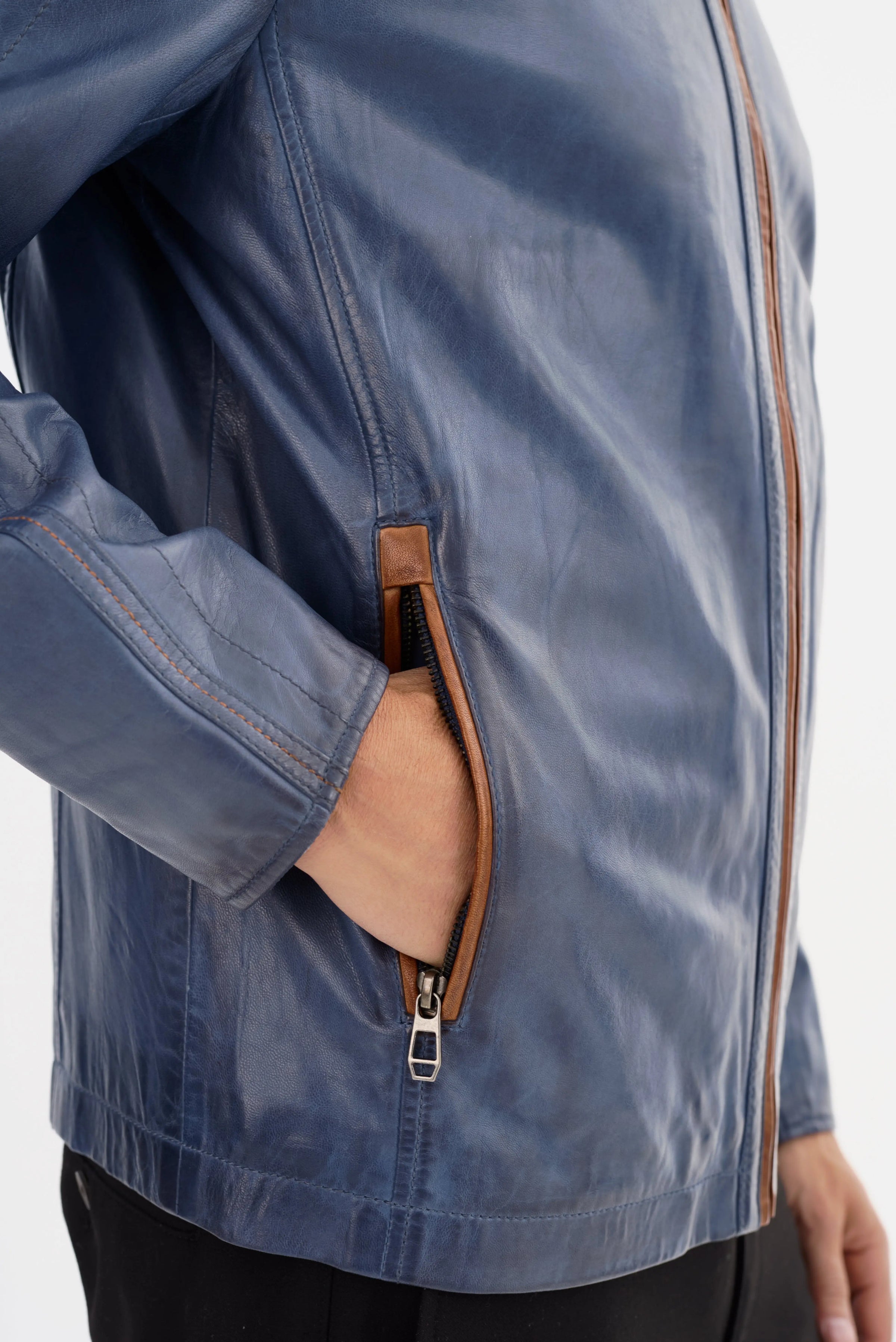 Gerry Moto Jacket - Blue / Cognac Regency