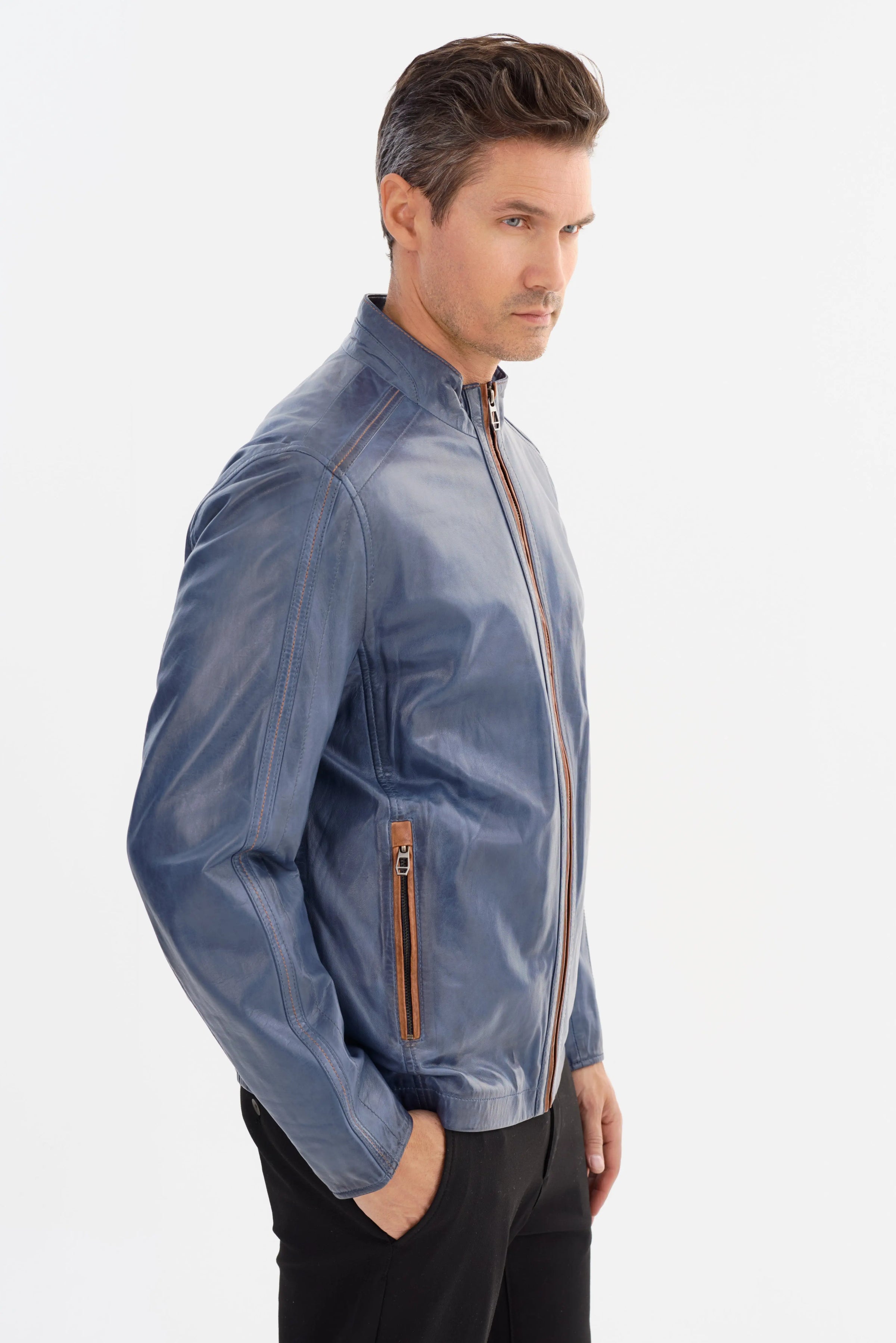 Gerry Moto Jacket - Blue / Cognac Regency