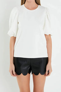 Ponte Puff Sleeve Top English Factory