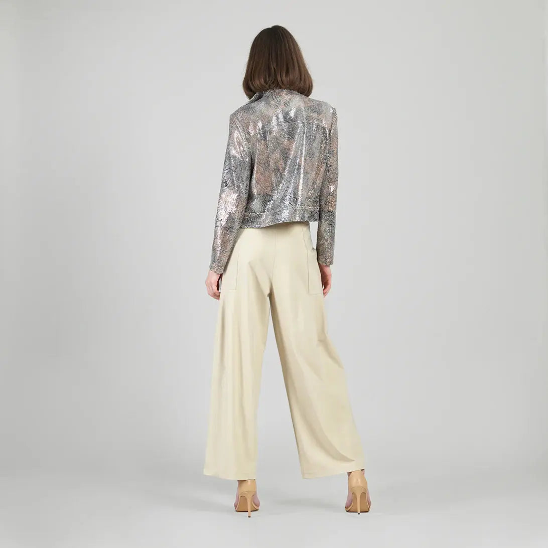 Sequin Knit Moto Jacket - Champagne Clara Sun Woo