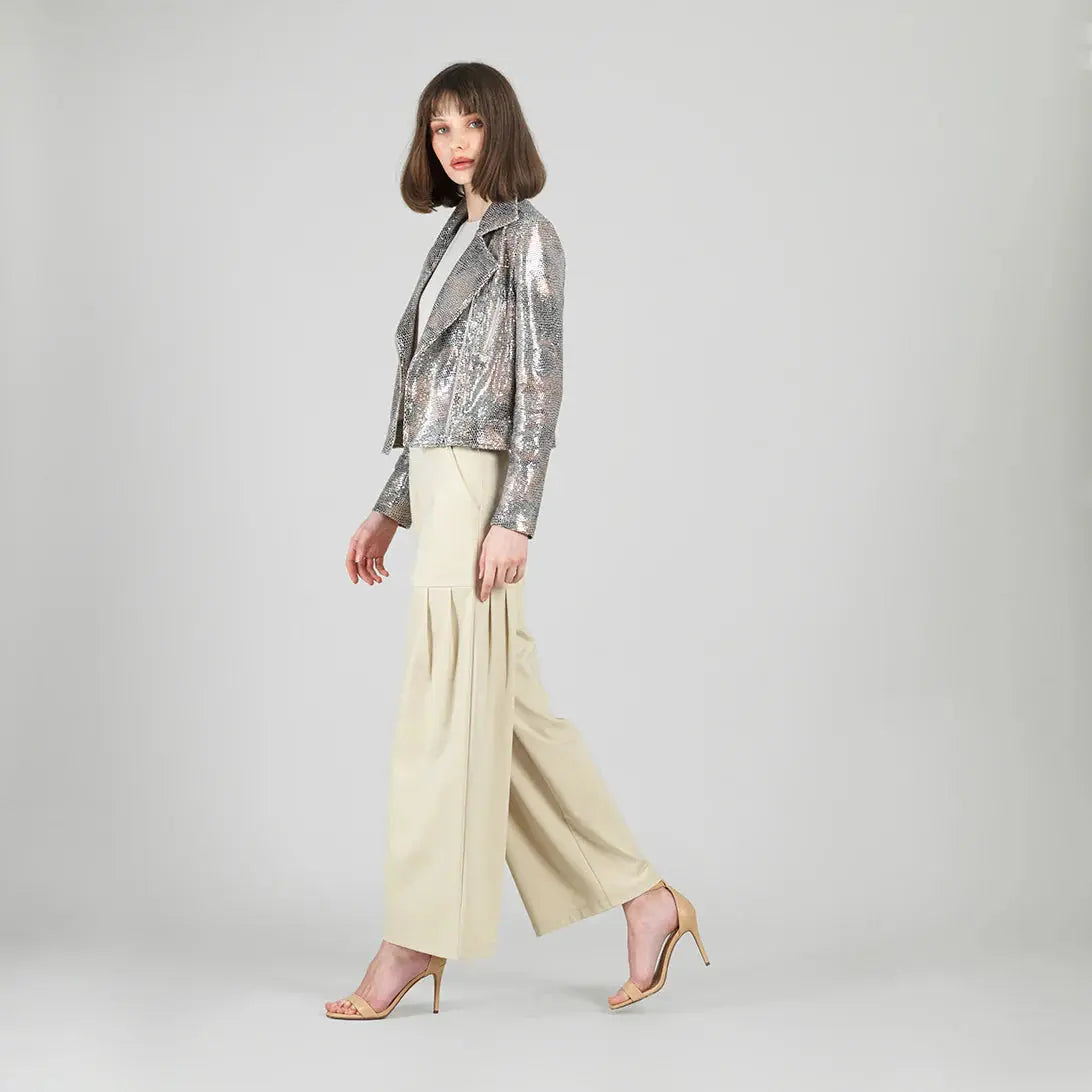 Sequin Knit Moto Jacket - Champagne Clara Sun Woo