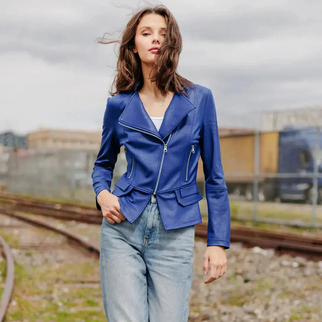 Liquid Leather™ Biker Jacket - Cobalt Blue Clara Sun Woo
