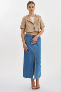 KIRSI GOLD | CROPPED BIKER JACKET - WHEAT Lamarque