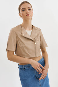 KIRSI GOLD | CROPPED BIKER JACKET - WHEAT Lamarque