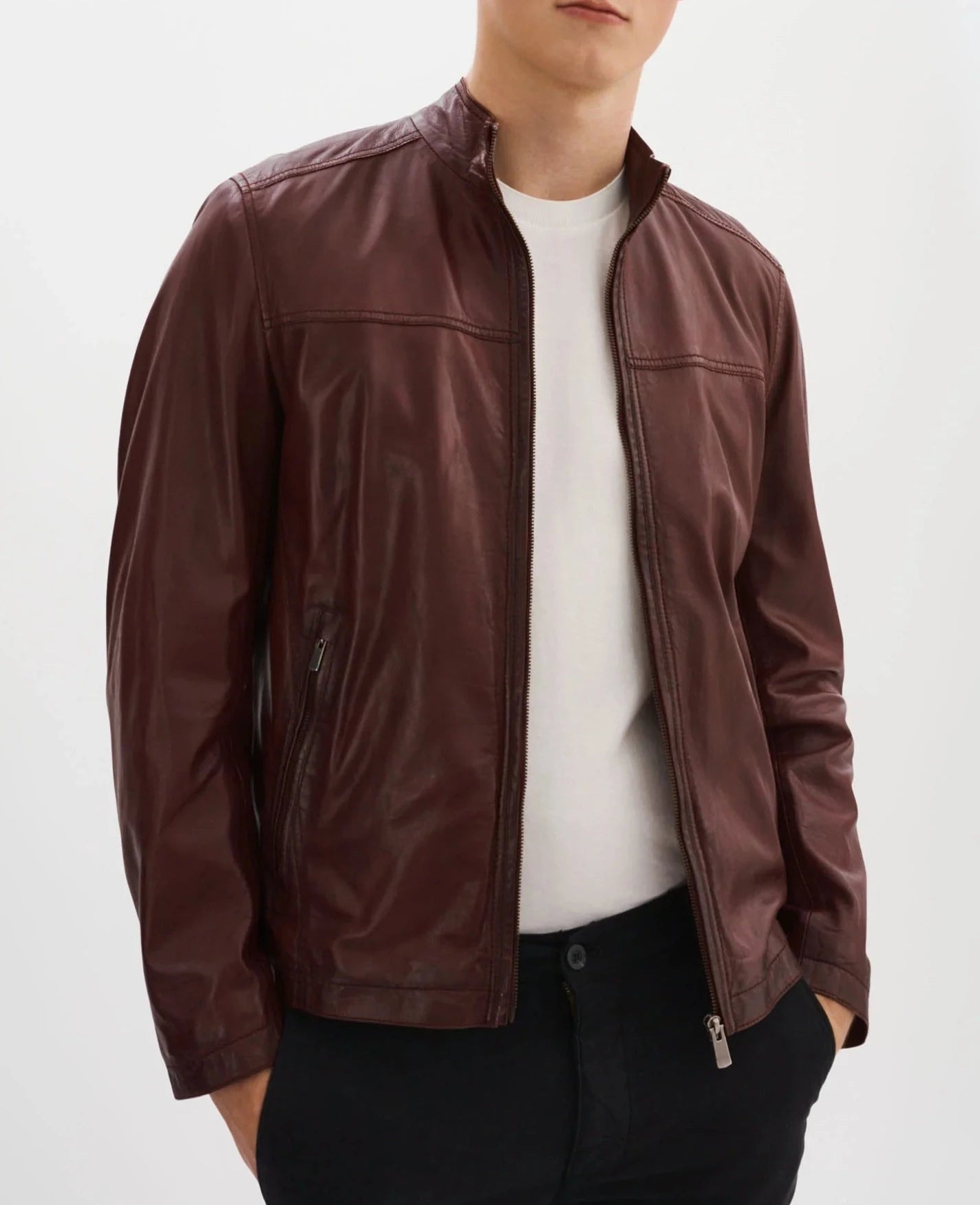 Lucio Lambskin Leather Jacket- Burgundy Regency