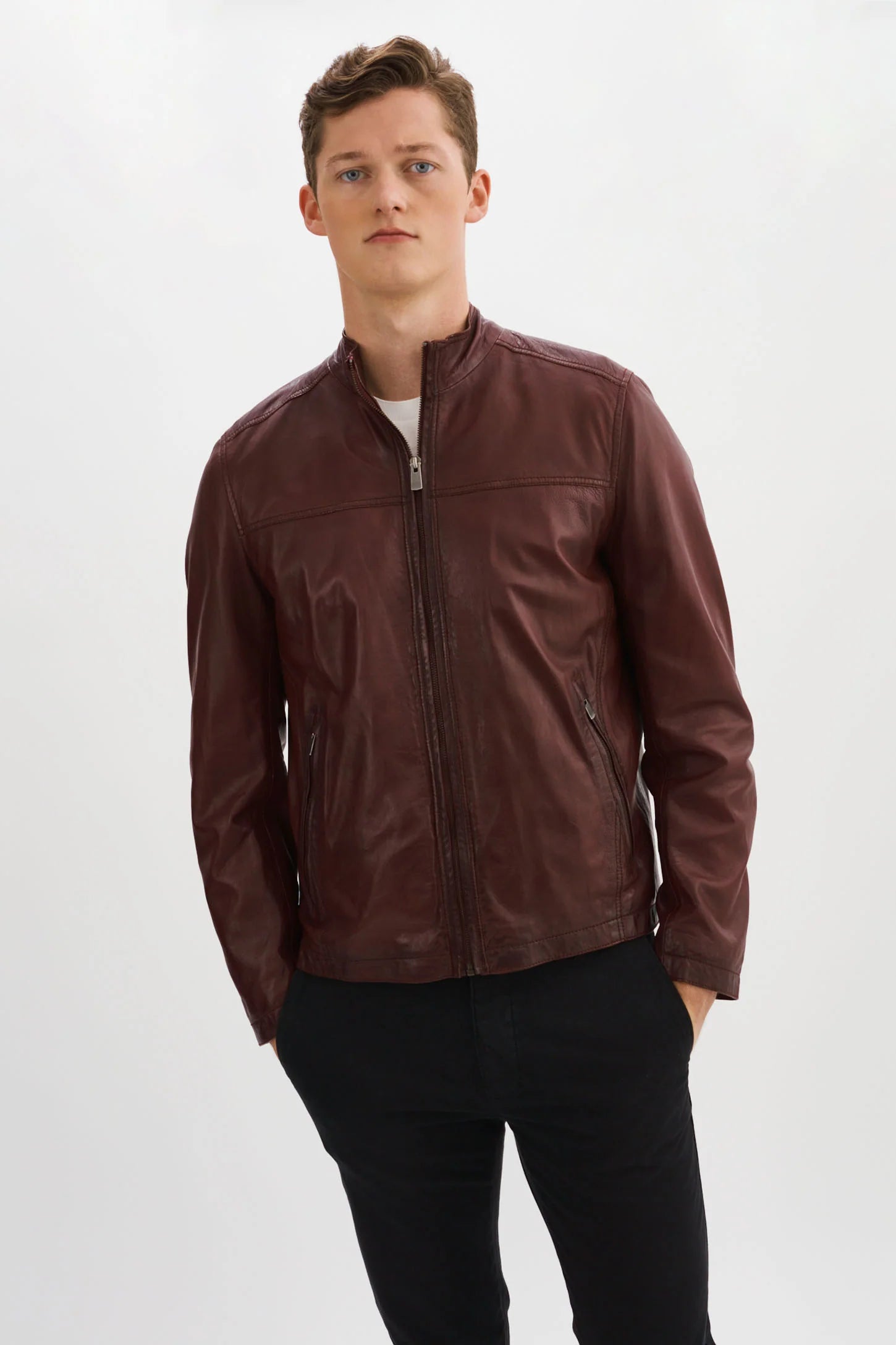 Lucio Lambskin Leather Jacket- Burgundy Regency